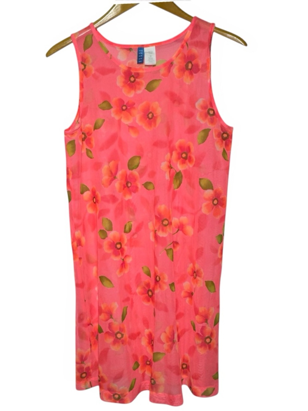 Beach Cover Up Dress Mesh Sheer Floral Coral Pink Midi Summer Vacation Beach M